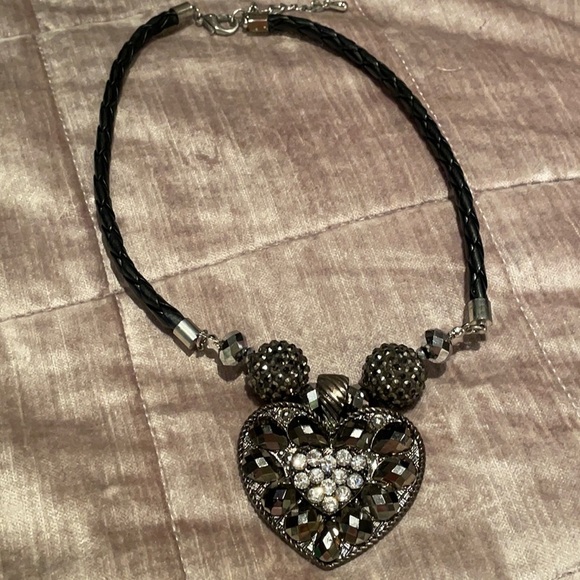 Chunky Heart Statement Necklace 17” - Picture 2 of 5
